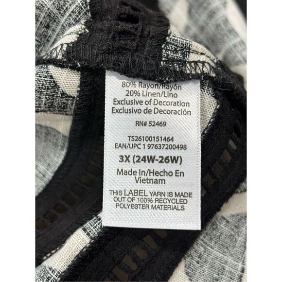 Terra & Sky plus peasant linen black and tan blouse plus size 3X - Picture 12 of 13